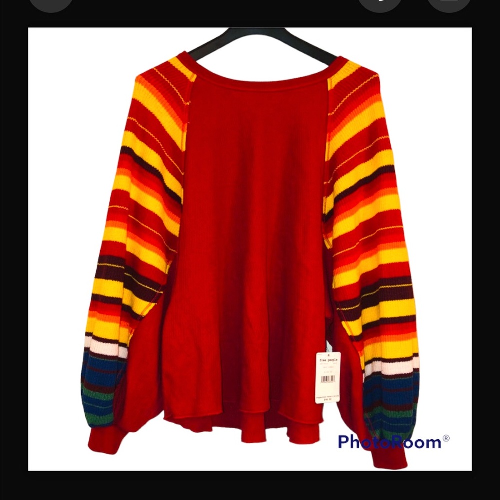 Free People We The Free Red Rainbow Dreams Pullover Knit Top Size XS NWT